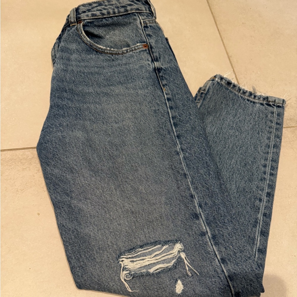 Zara Ripped Mom Fit Jeans -Navy